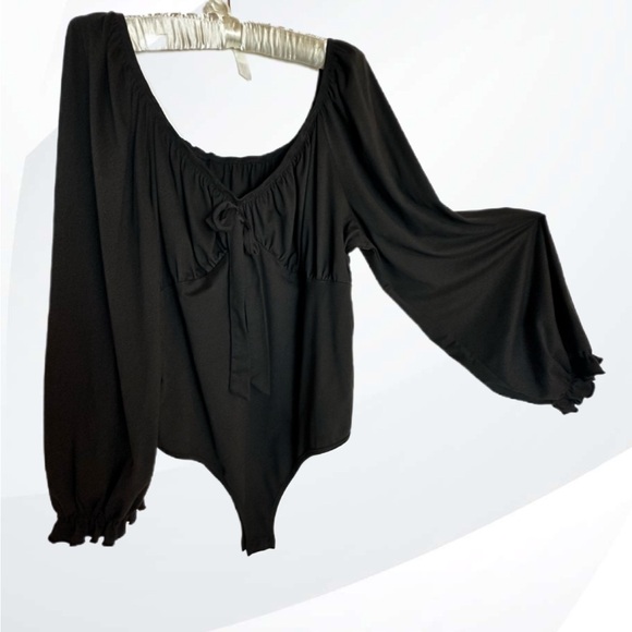 SHEIN Black Bodysuit Peasant Sleeves and Bodice Plus Size 3X Long  Sleeves Bow - Picture 1 of 8
